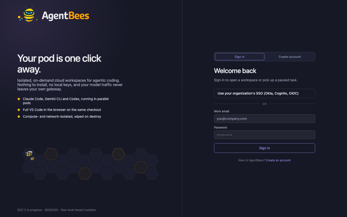 AgentBees sign-in screen