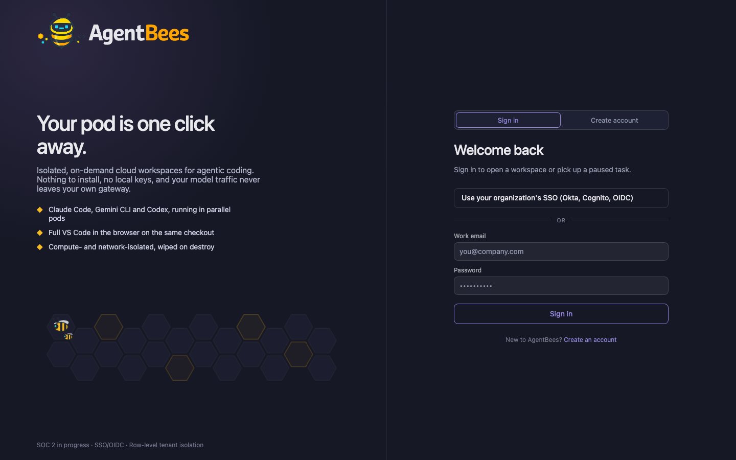 AgentBees sign-in screen
