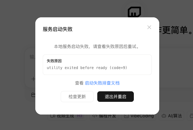 MiniMax Code startup failure type 1 example