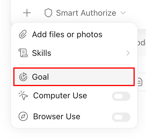 Goal entry in the MiniMax Code menu