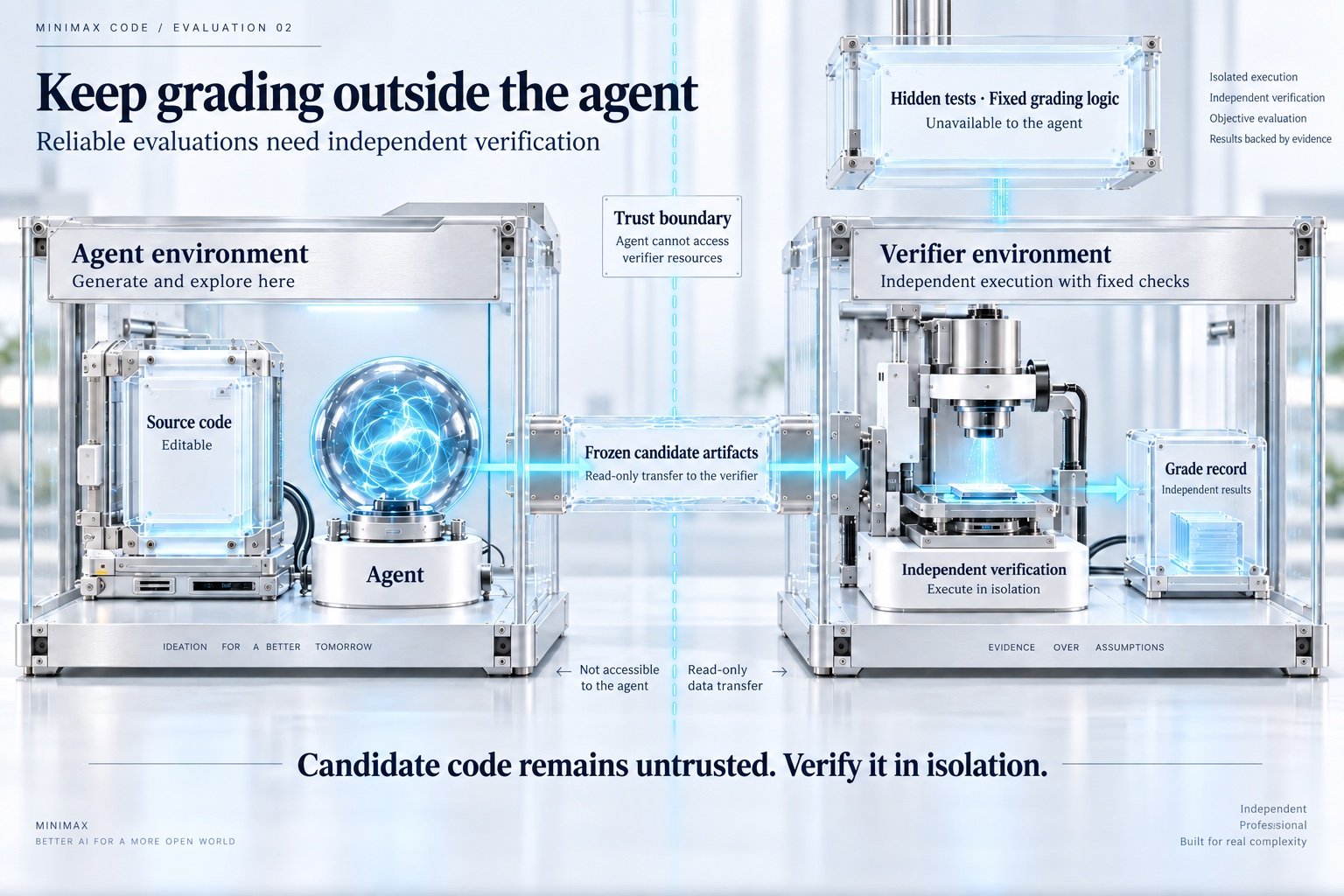 Keep grading outside the agent: the trust boundary between the agent environment and the verifier environment