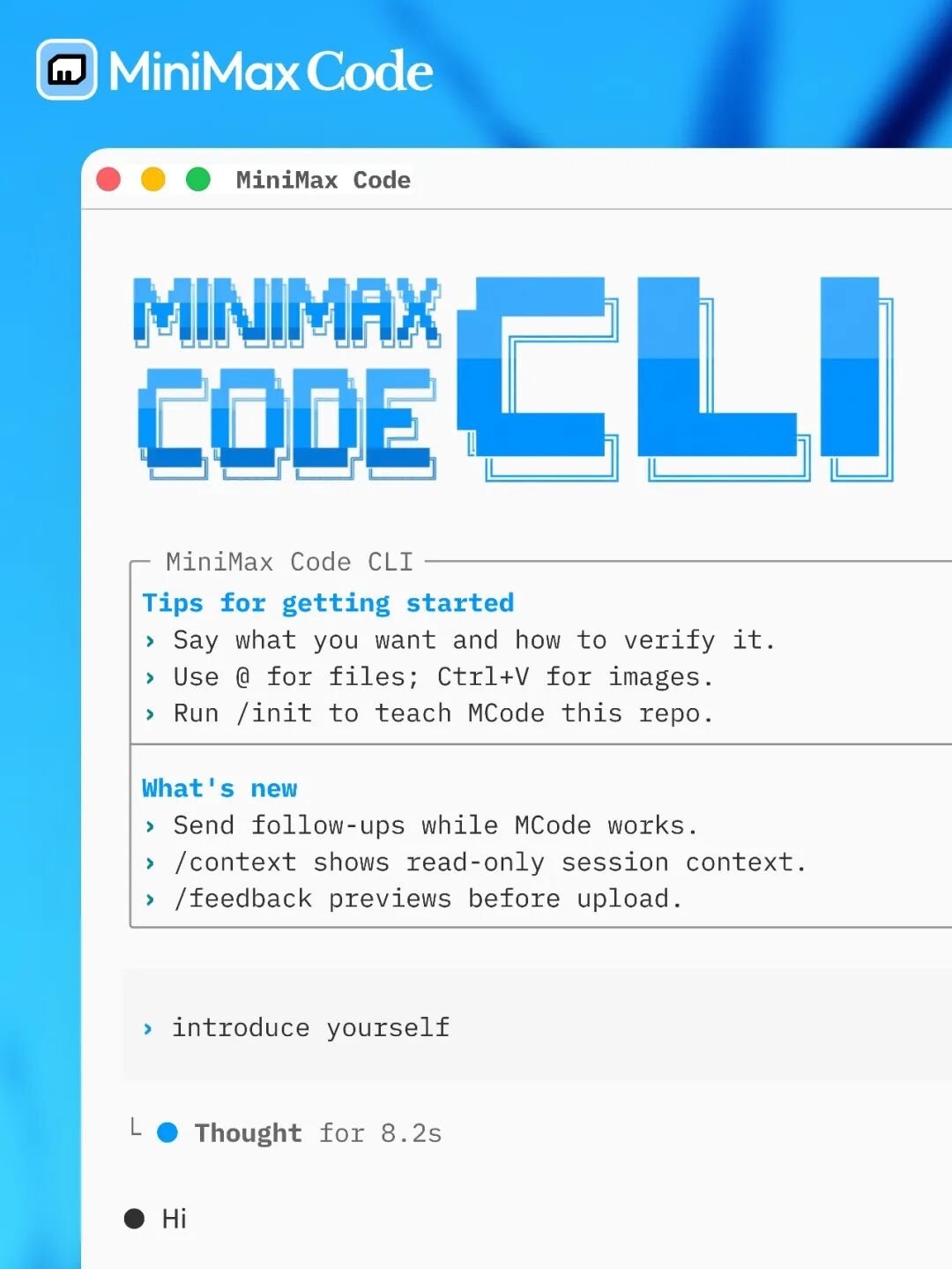 The MiniMax Code CLI welcome screen