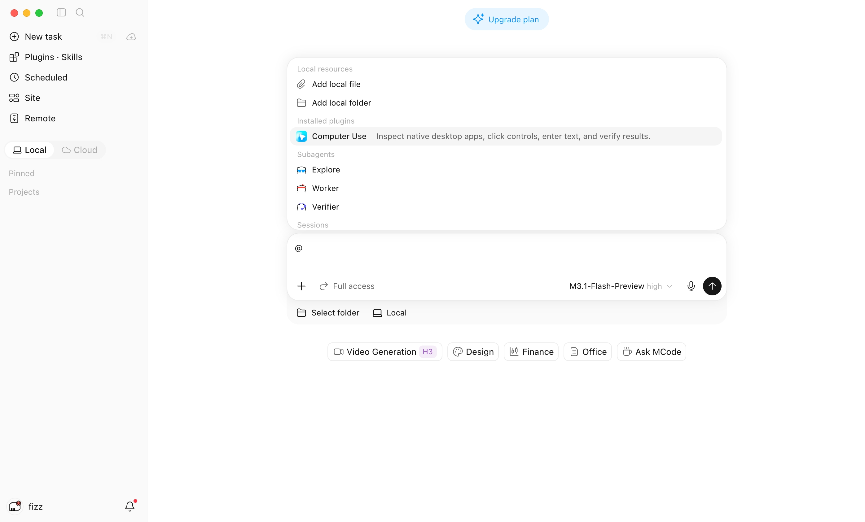 Invoking Computer Use with @ in the input box
