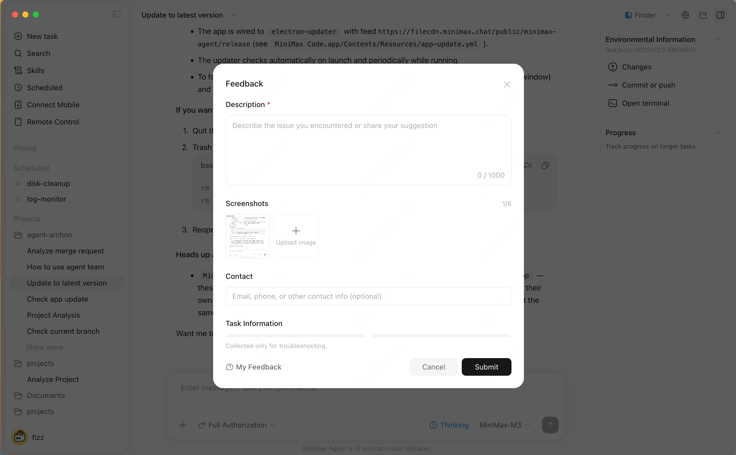 Feedback dialog