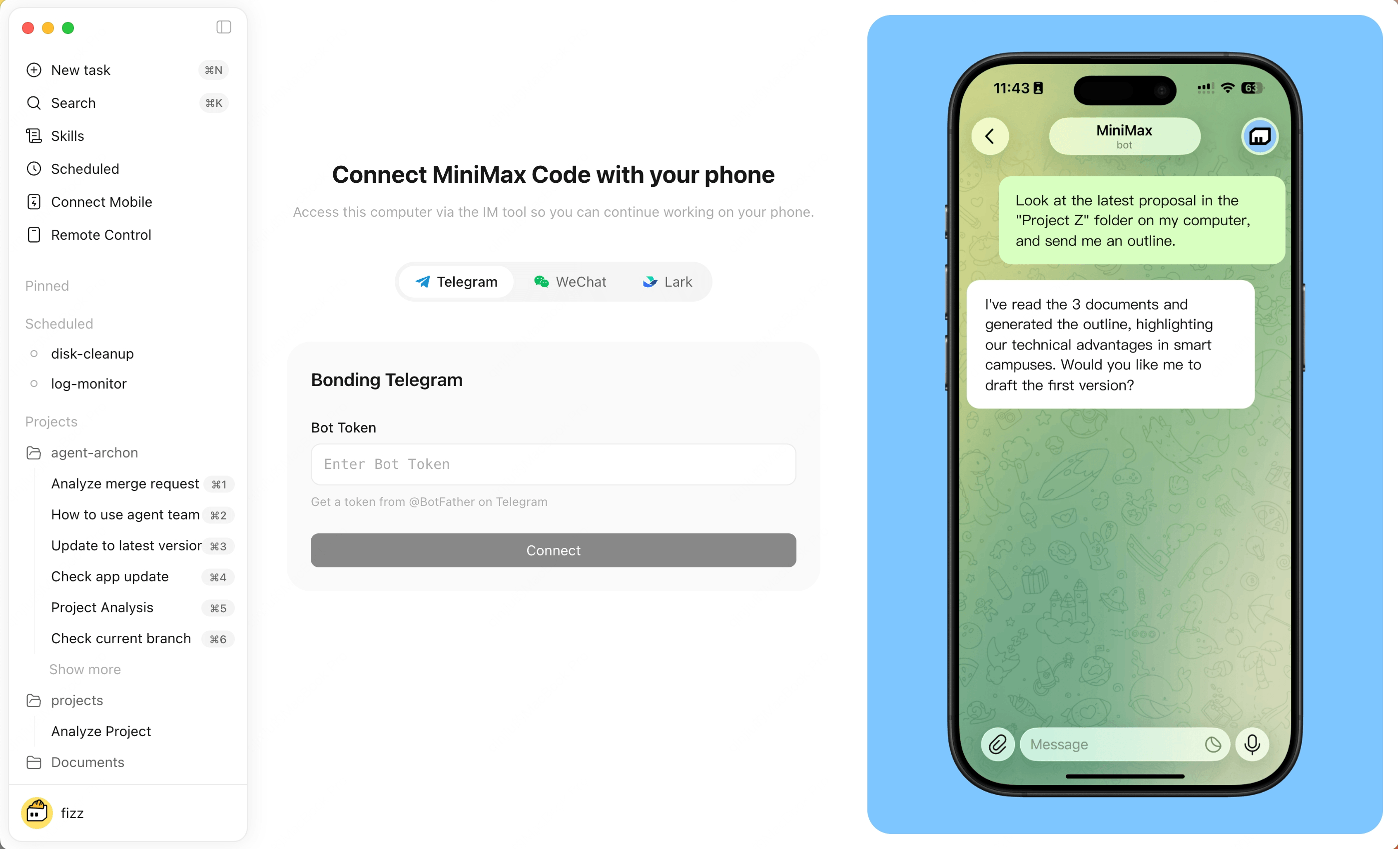 Messaging connection page
