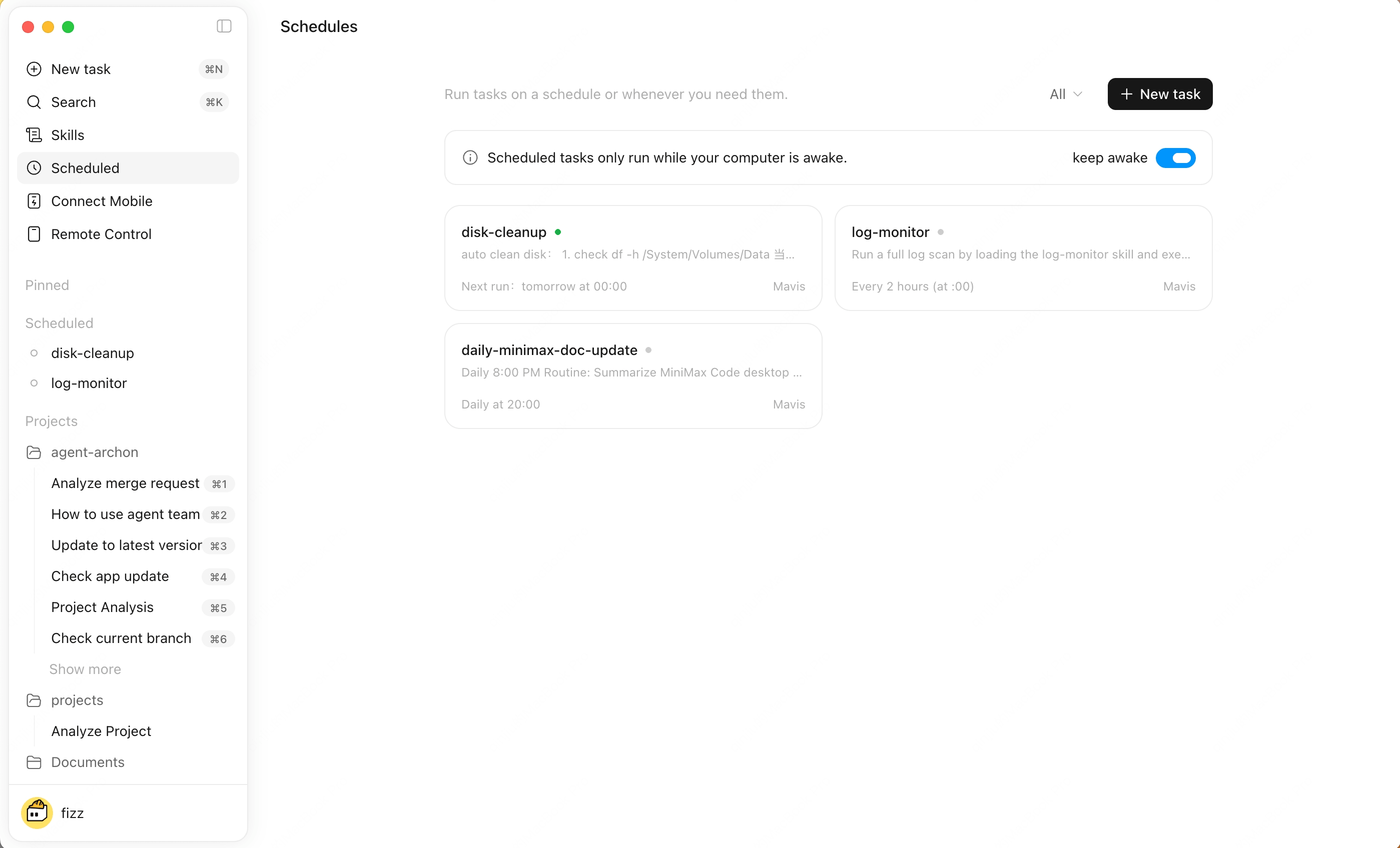 Scheduled task list