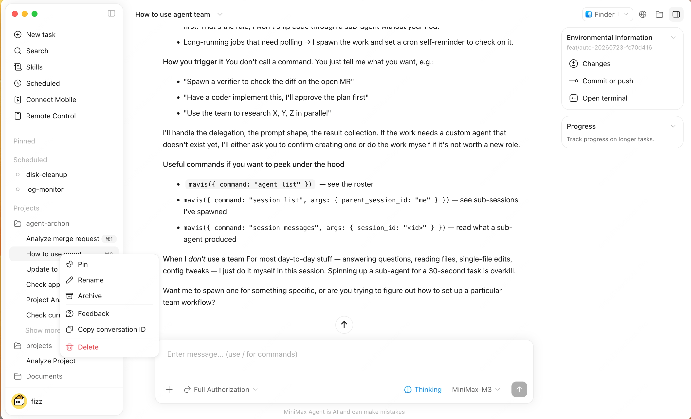 Left sidebar task history