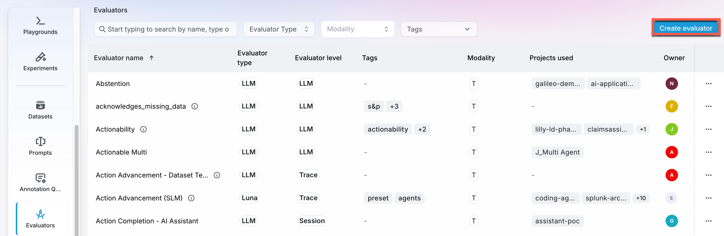 Create a new evaluator