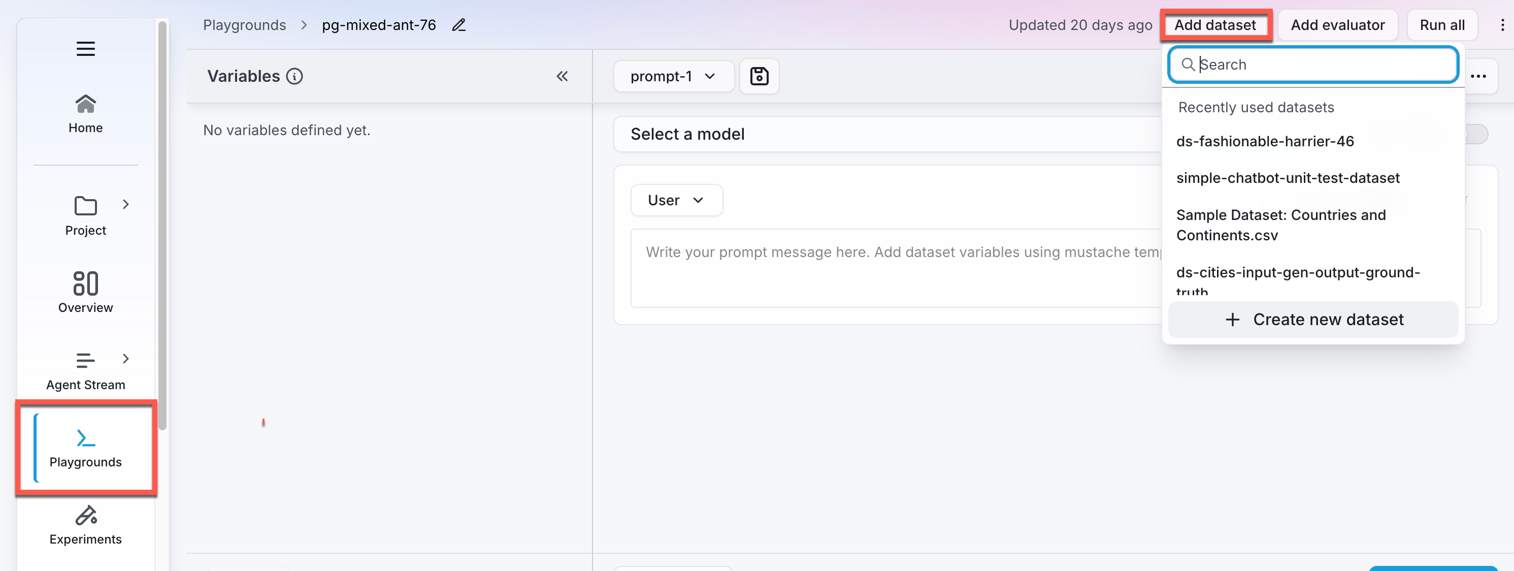 Dataset creation from Playground