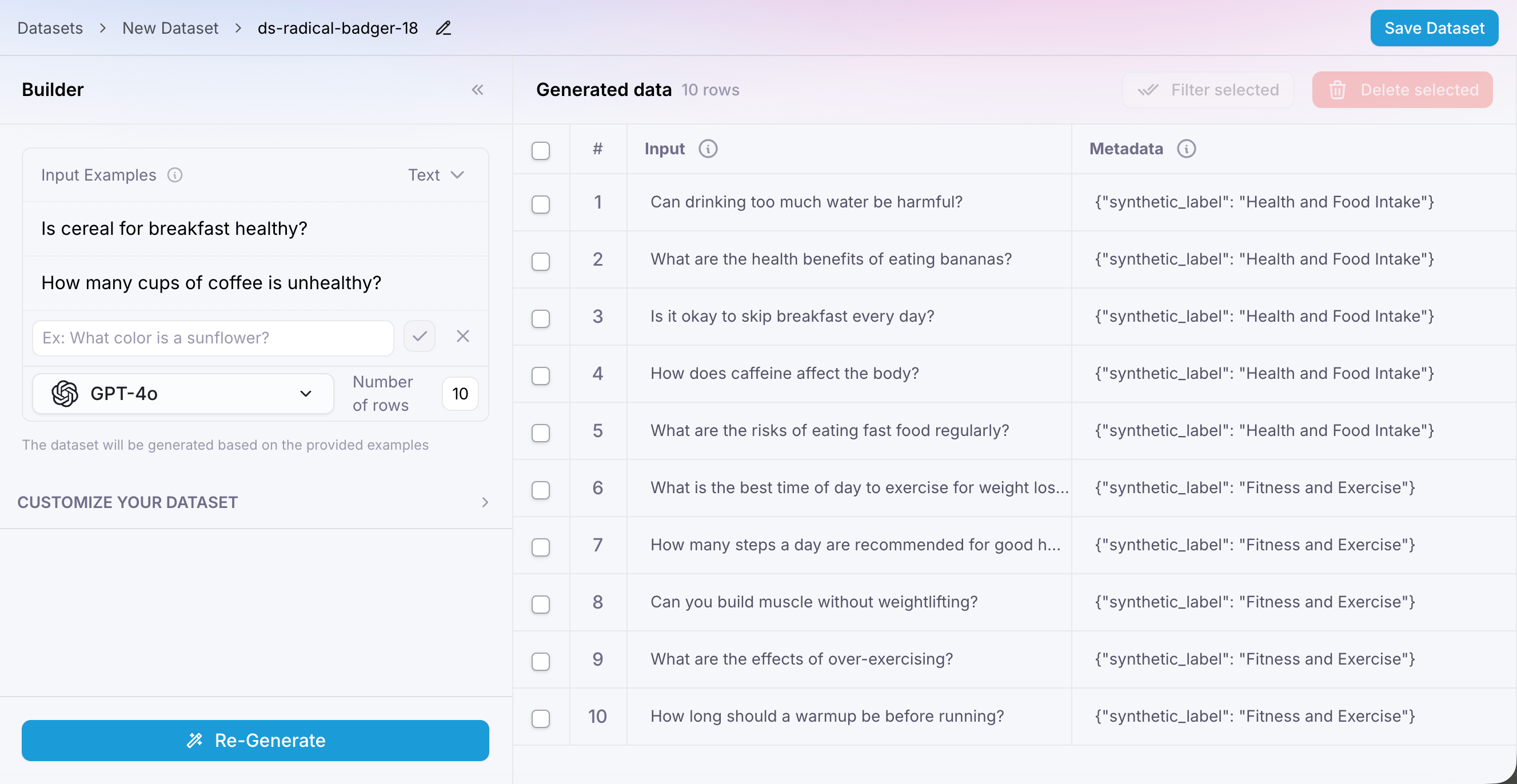 Synthetic data generation - Generated Data