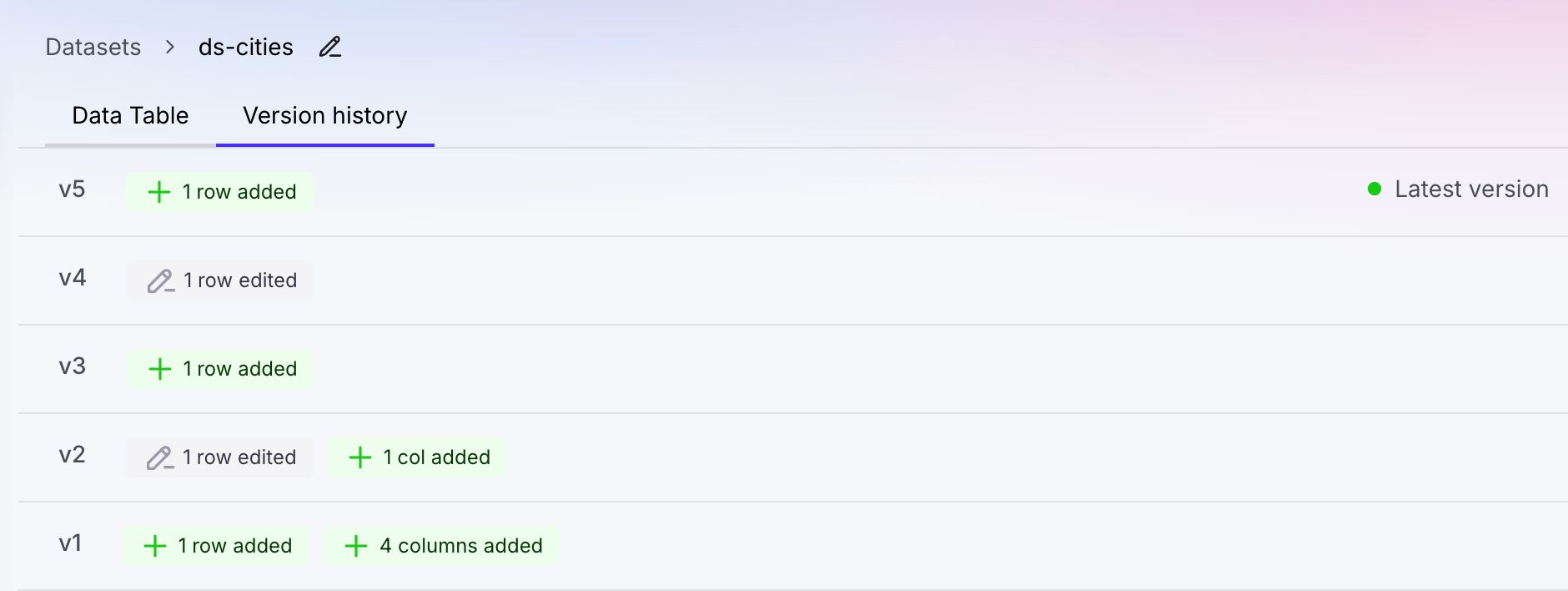 Dataset versions