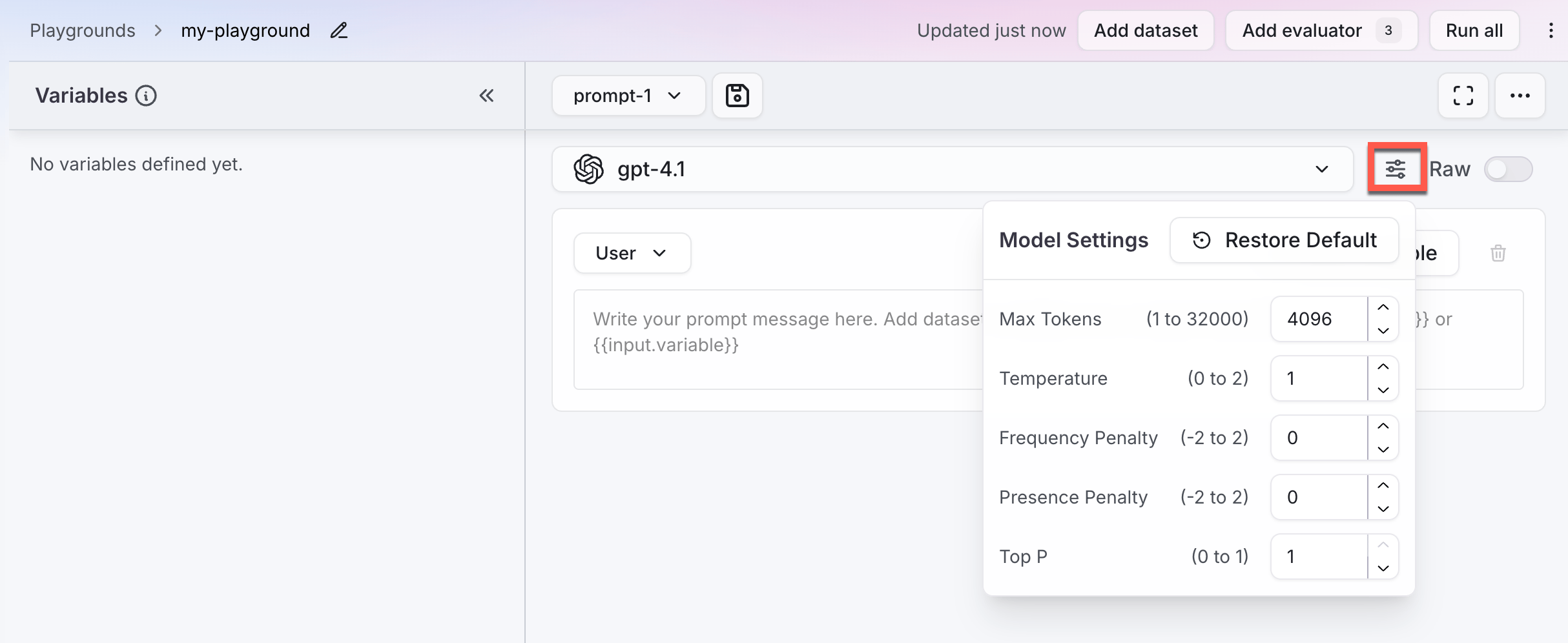 Configure model settings for an experiment