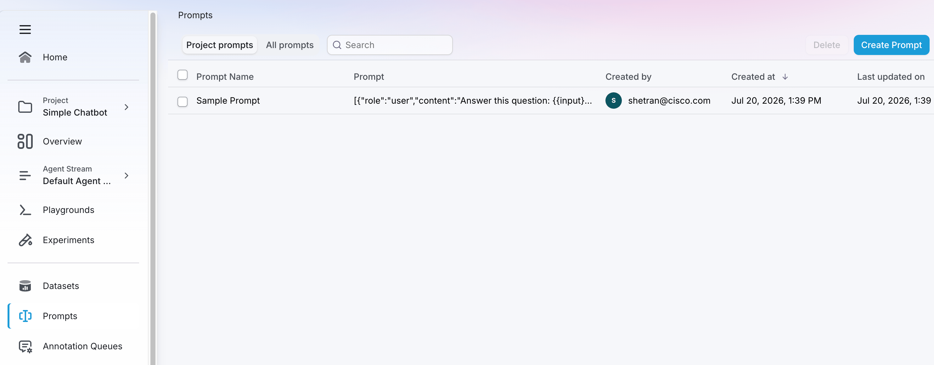 Prompts in the Splunk Agent Observability UI