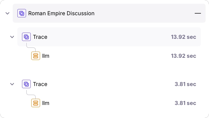 A single session with 2 traces in the Splunk Agent Observability UI
