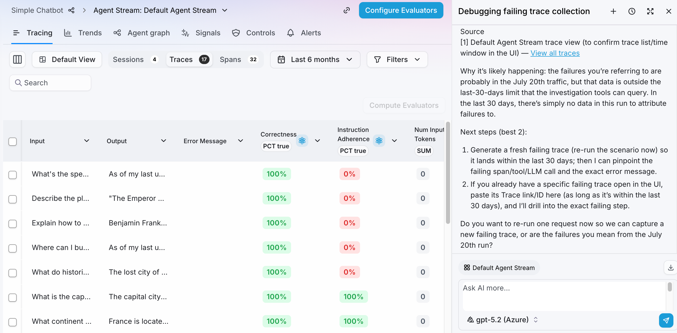 The AI Assistant showing an investigation result with a finding, evidence, and recommended next steps