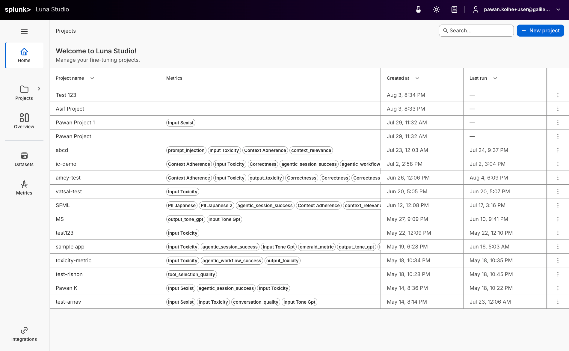 Projects page