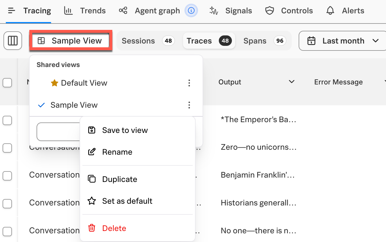 Example of managing a view from an Agent Stream in a SaaS deployment