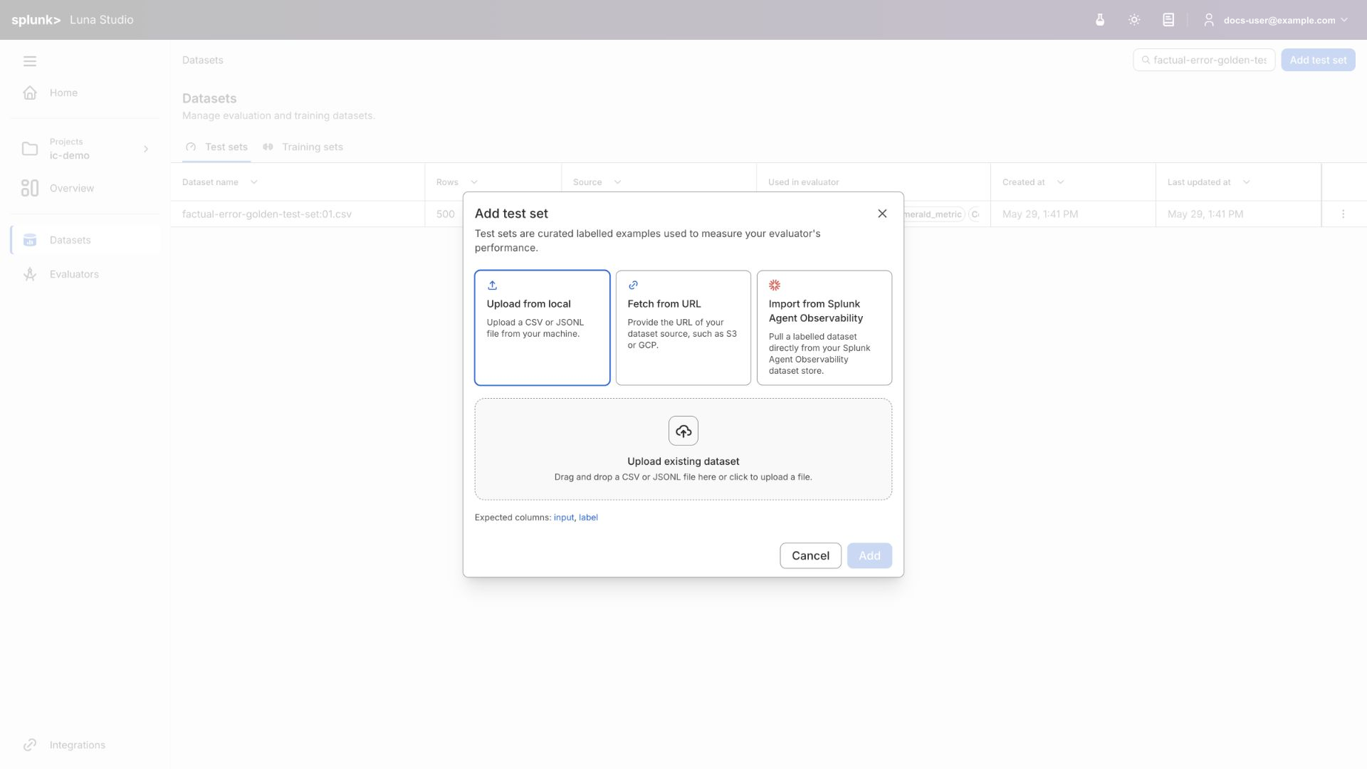 Upload from local source with an empty file drop zone