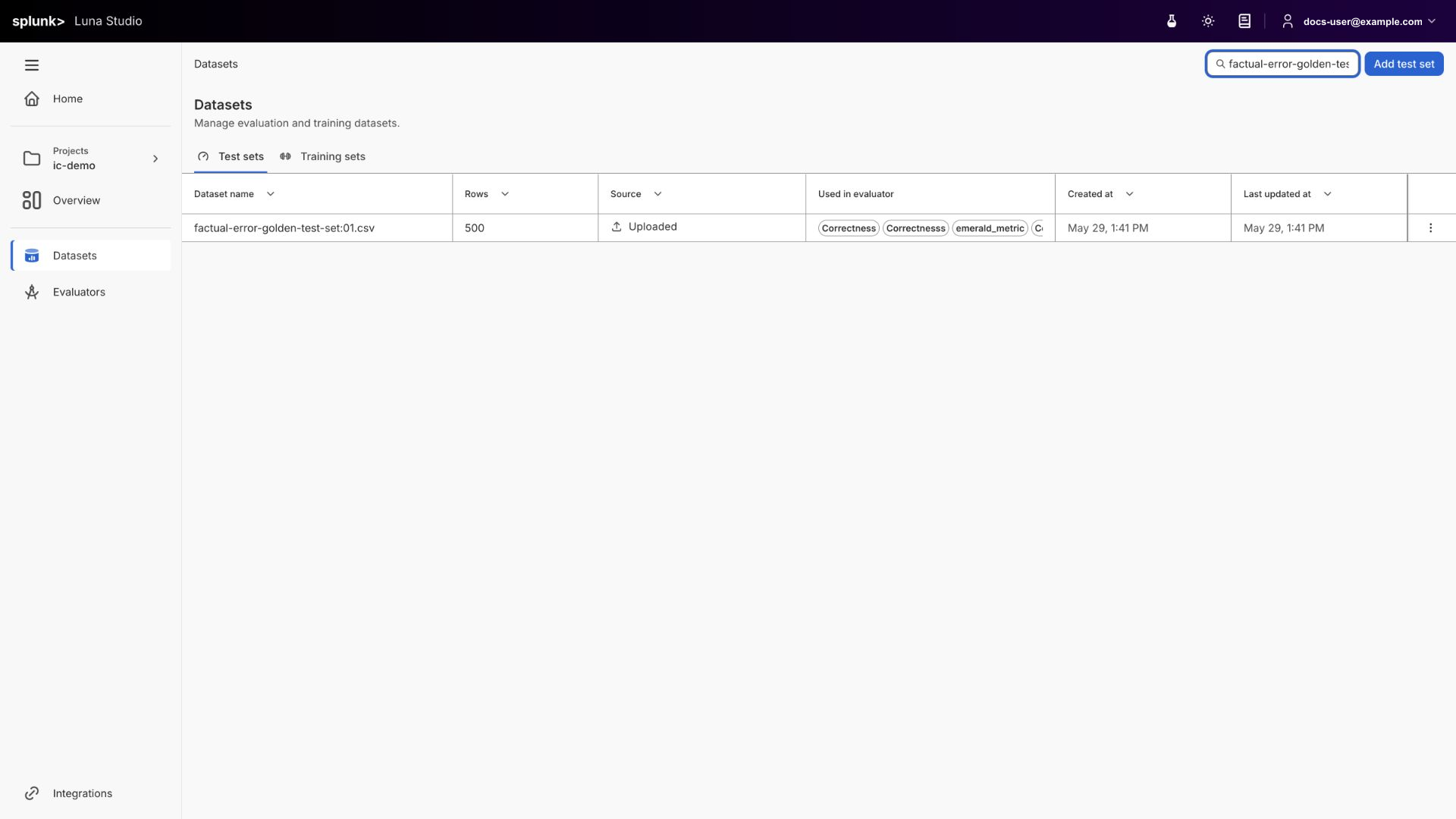 Datasets page