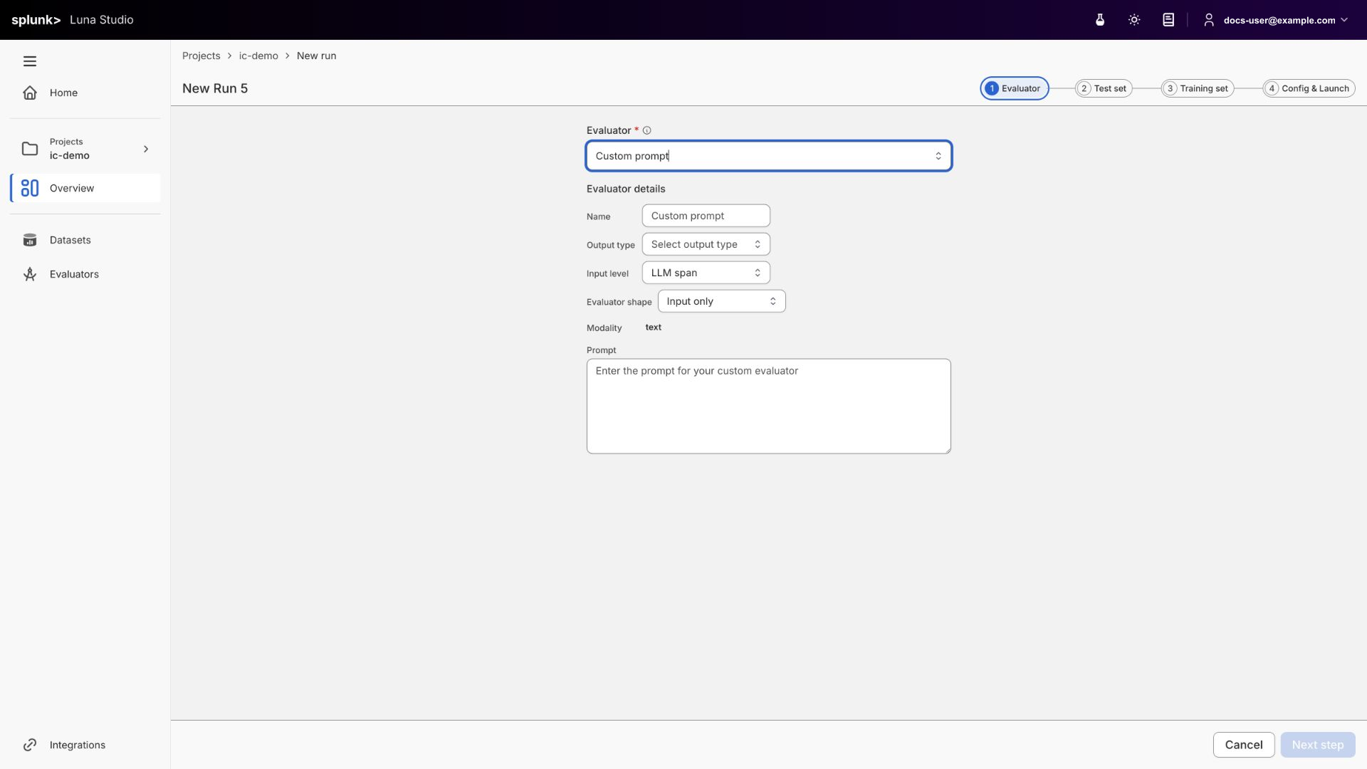 Custom evaluator in the run creation flow