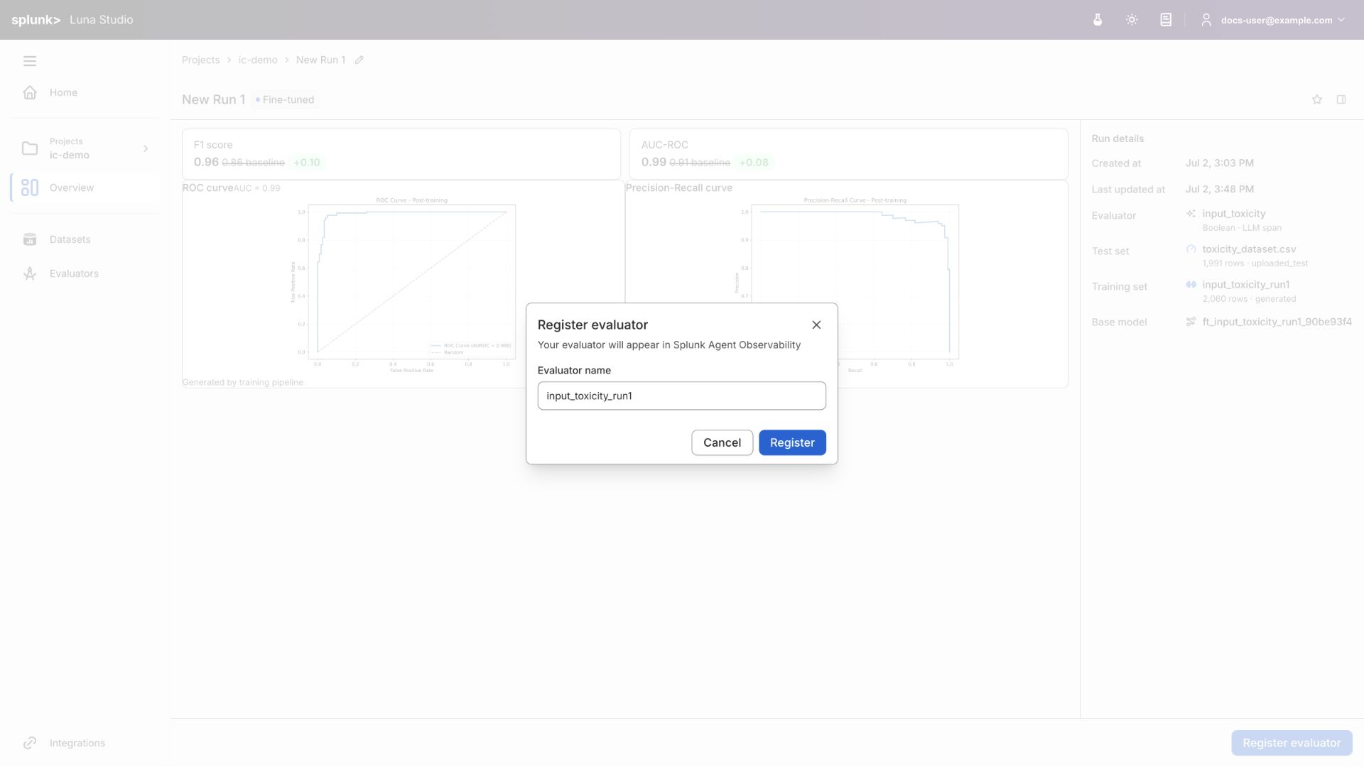 Register evaluator modal