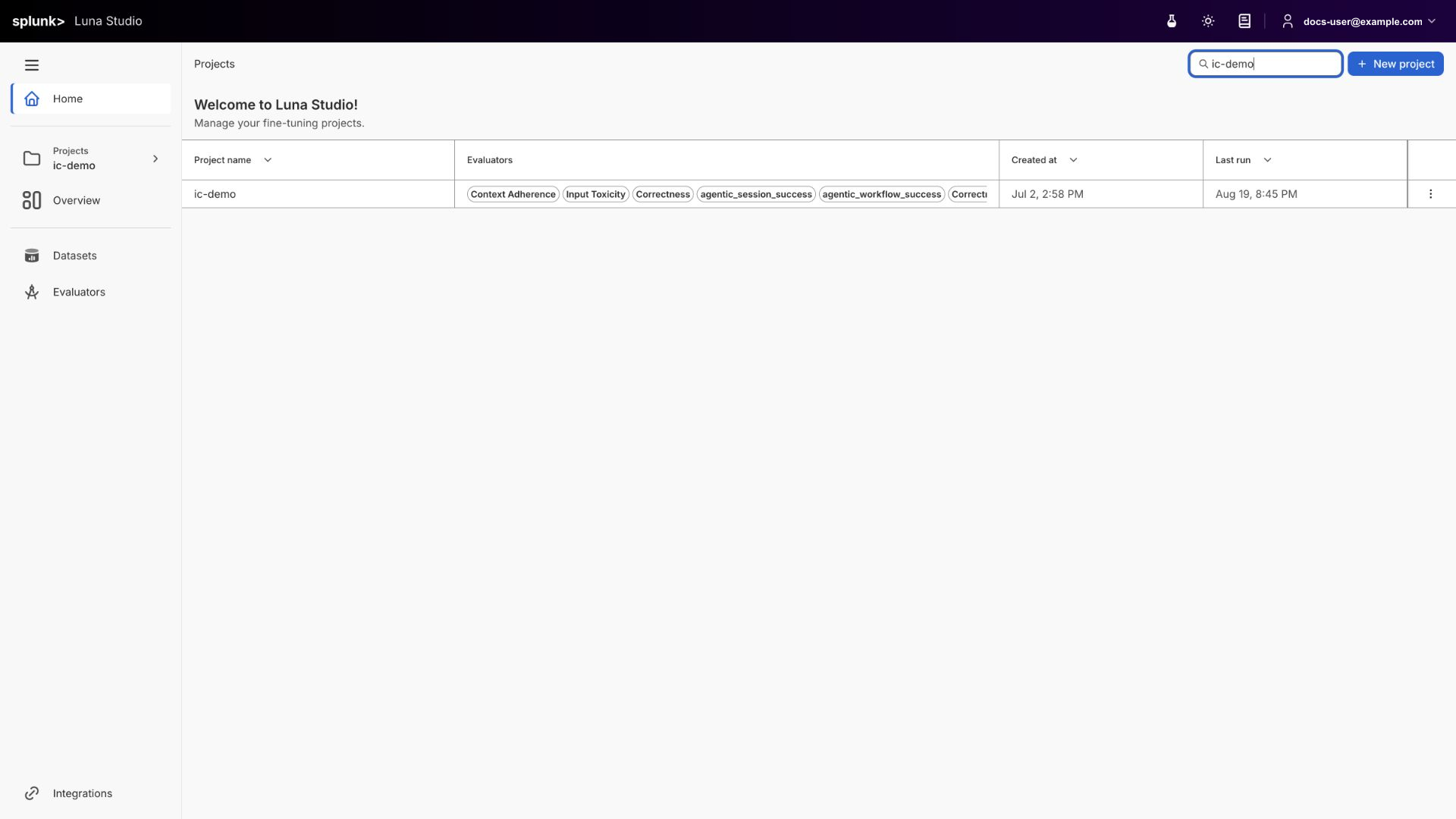 Luna Studio projects page