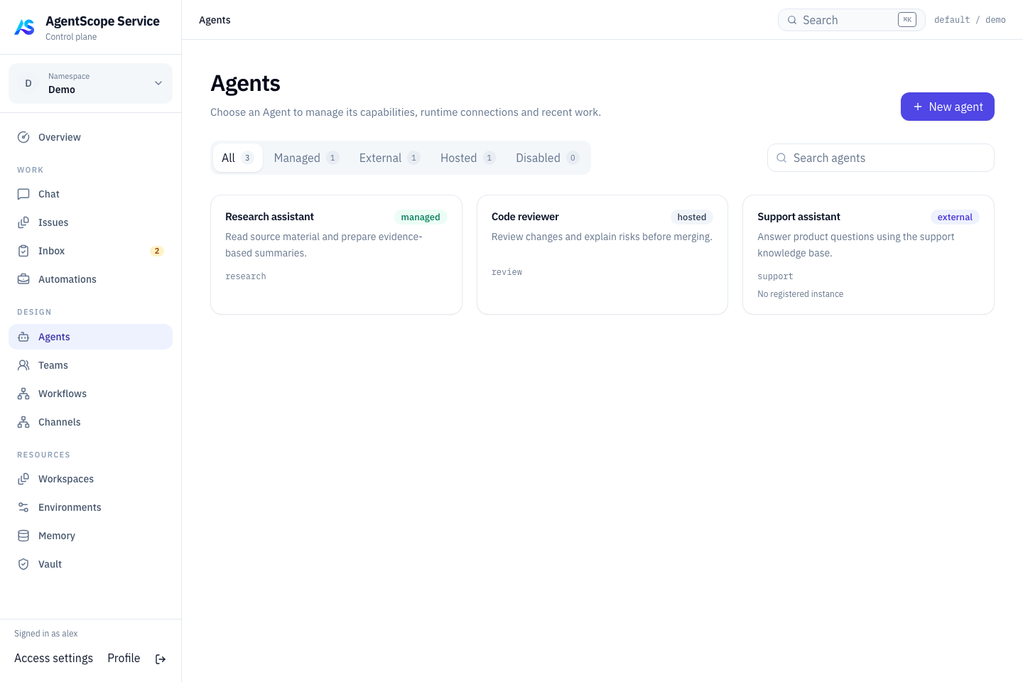 Create and inspect a Managed Agent from the catalog