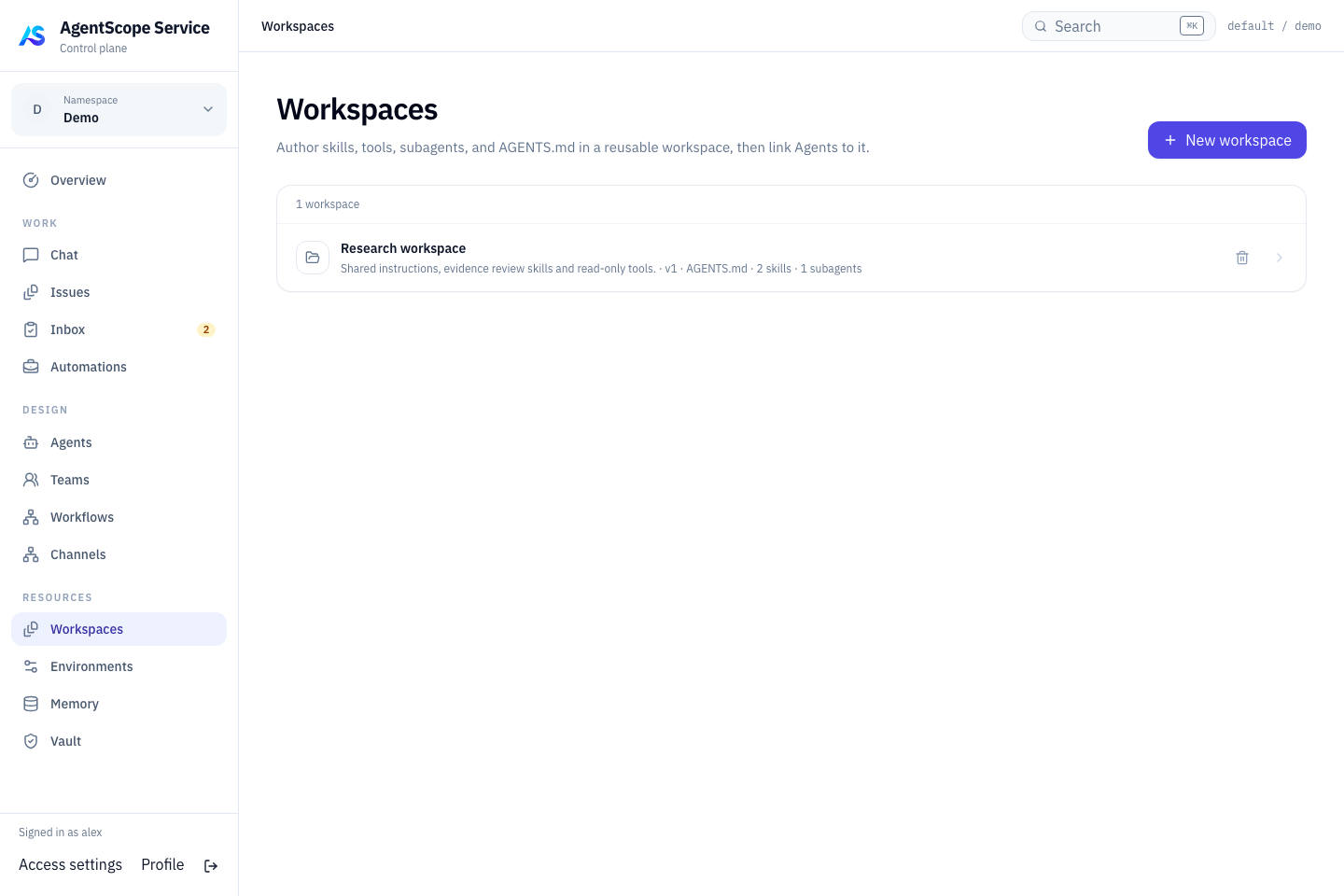 Shared workspace list