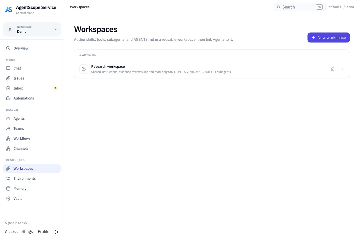 Shared workspace list