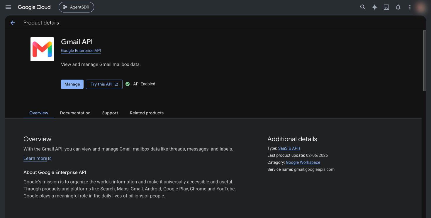 Gmail API page in the Google Cloud API Library