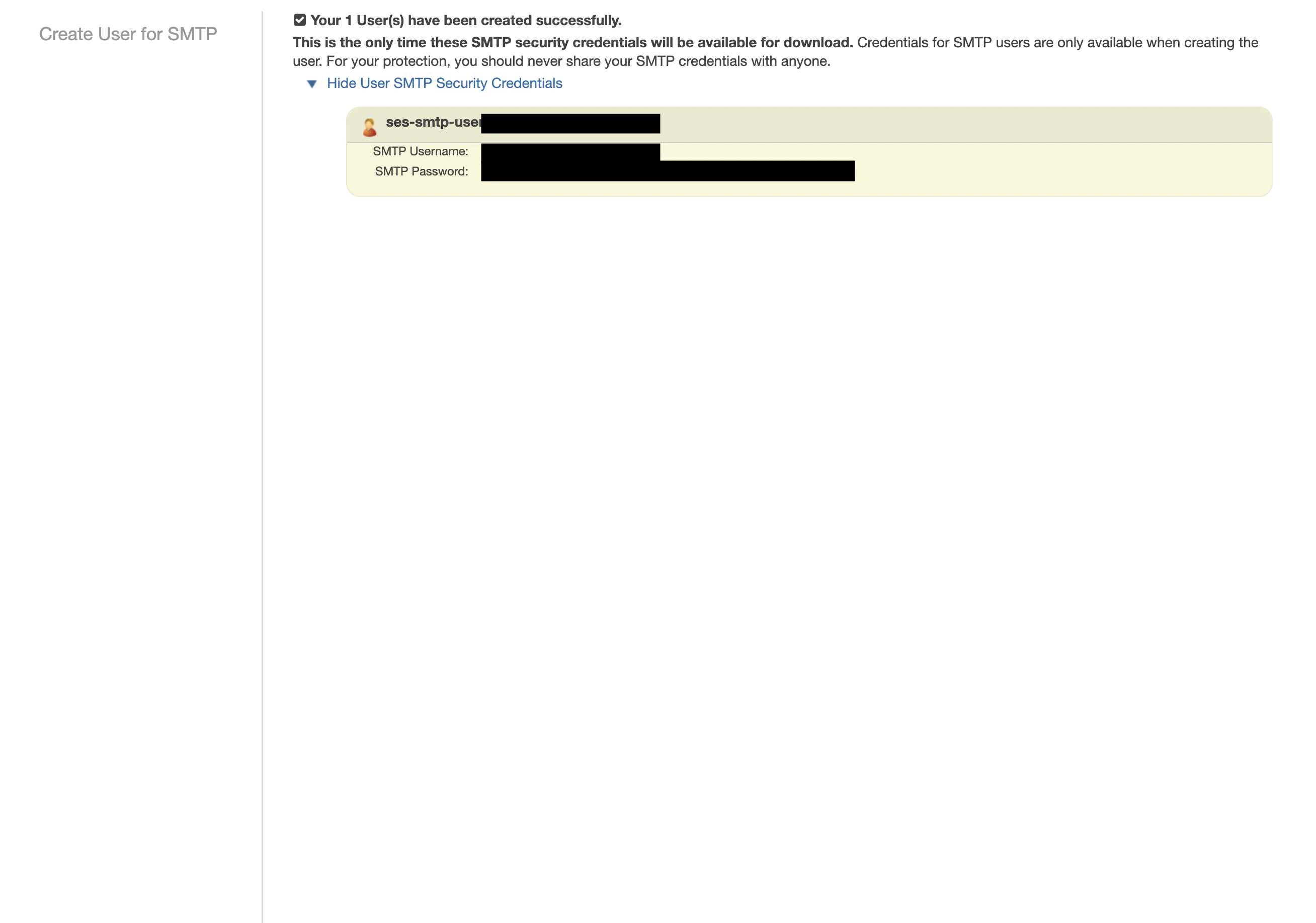 creating AWS IAM SES user