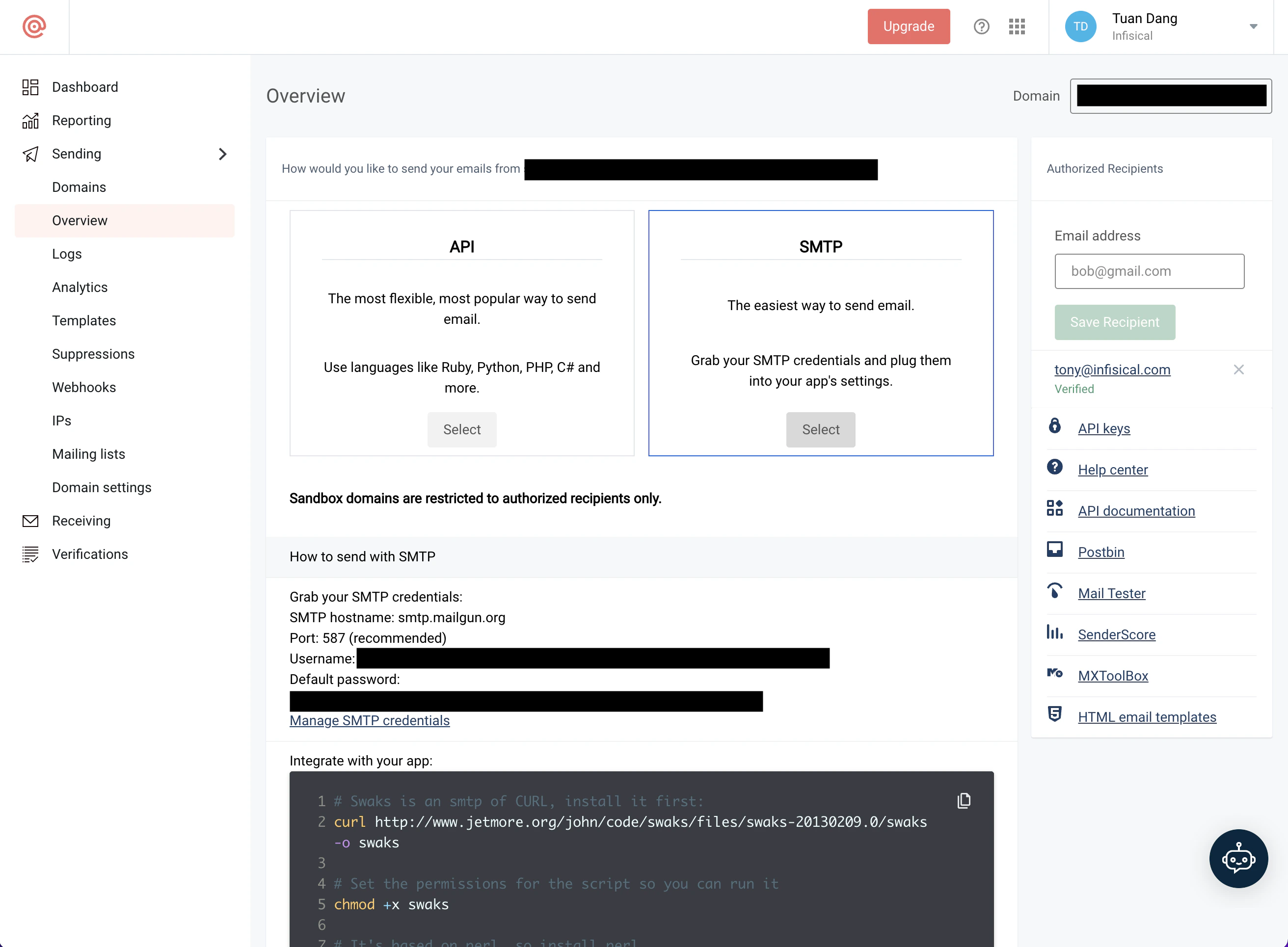 obtaining Mailgun credentials