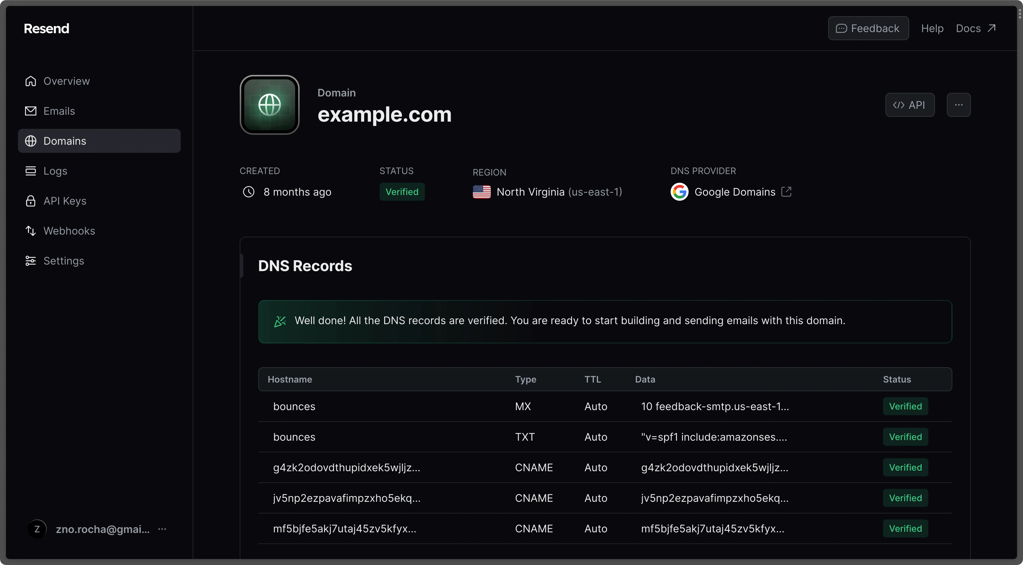 adding Resend domain