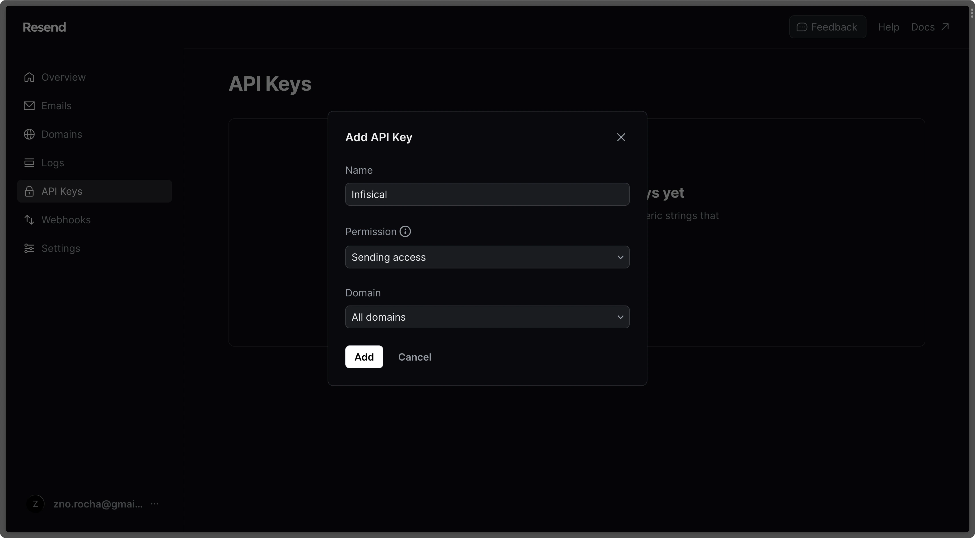 creating Resend API key