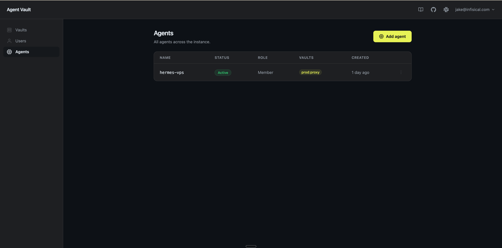 All Agents tab with the Add agent button highlighted