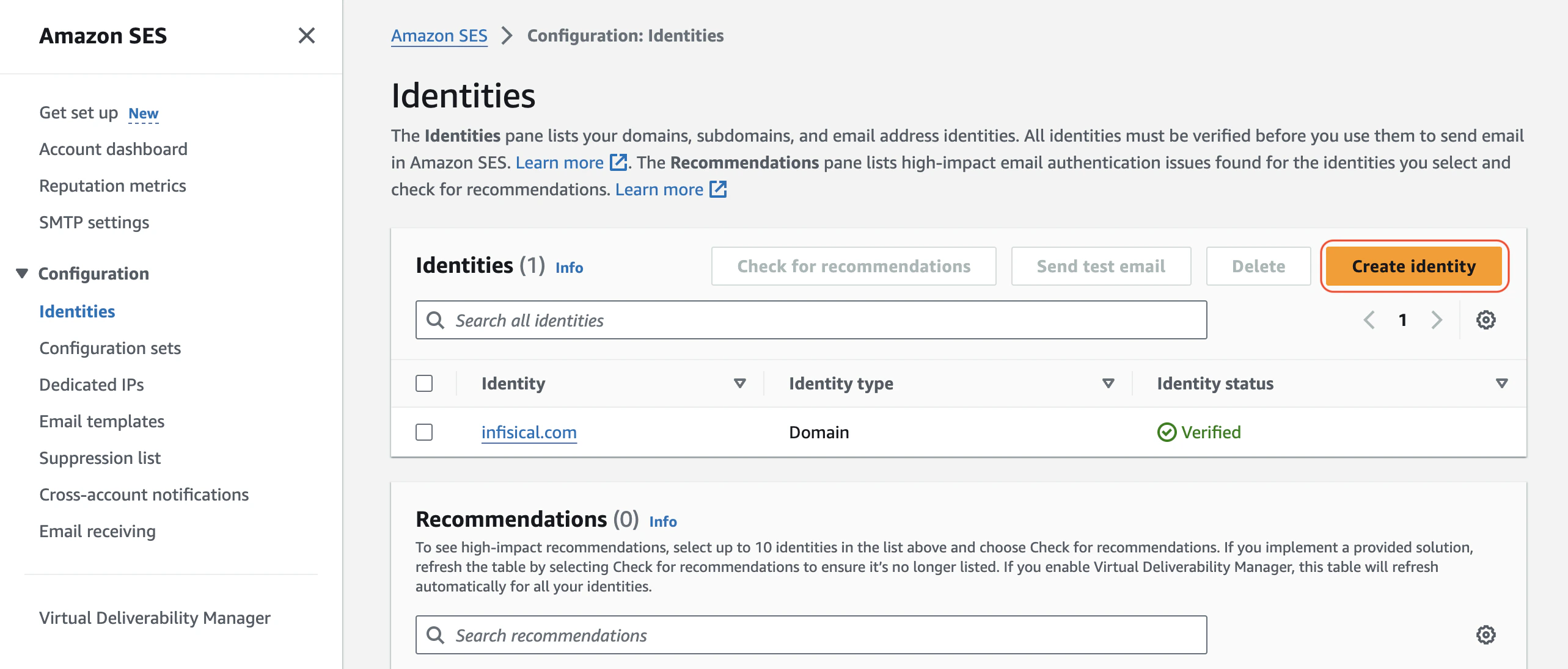 Create SES identity