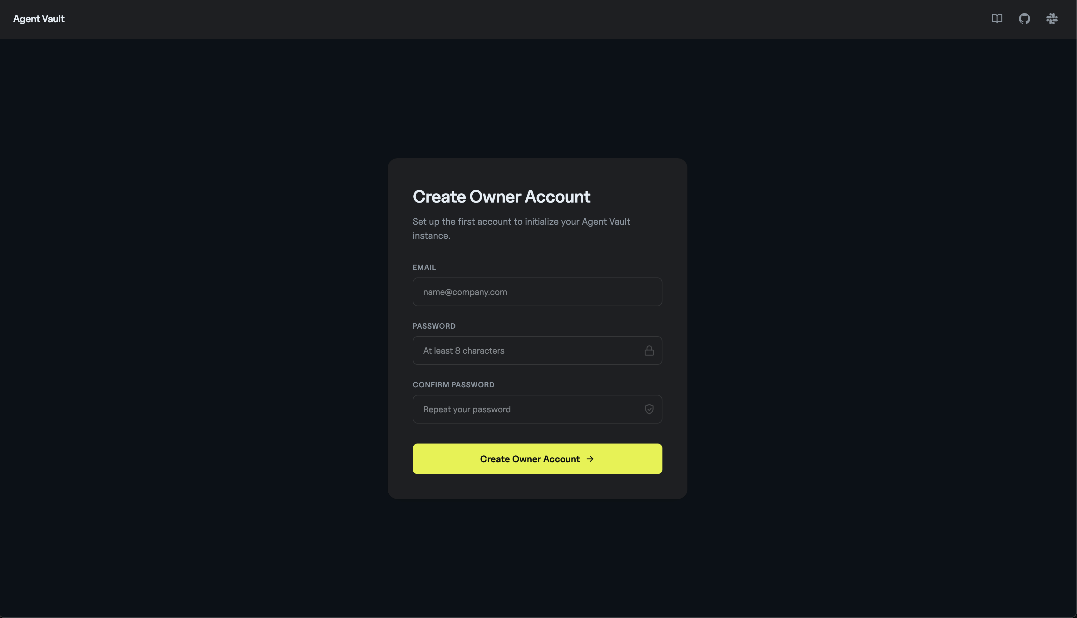 Create Owner Account registration page