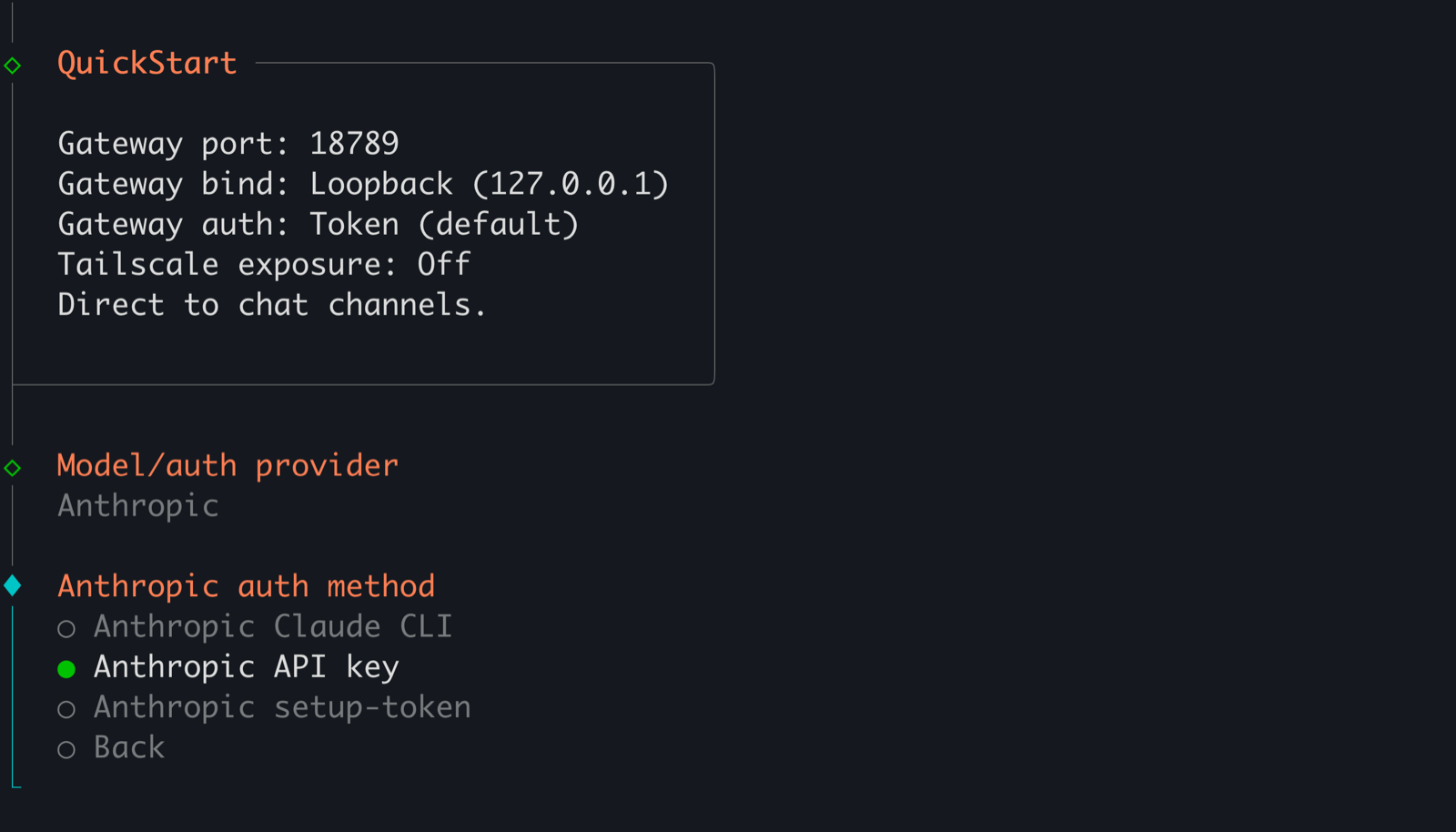 Anthropic auth method with Anthropic API Key selected