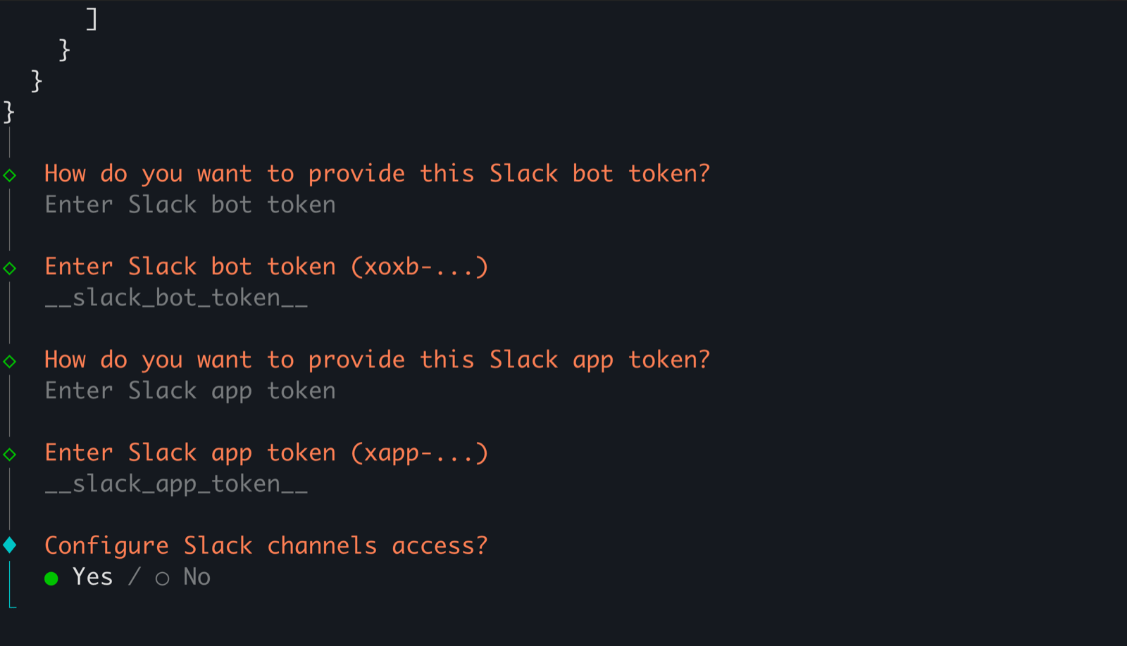 Configure Slack channel access prompt set to Yes