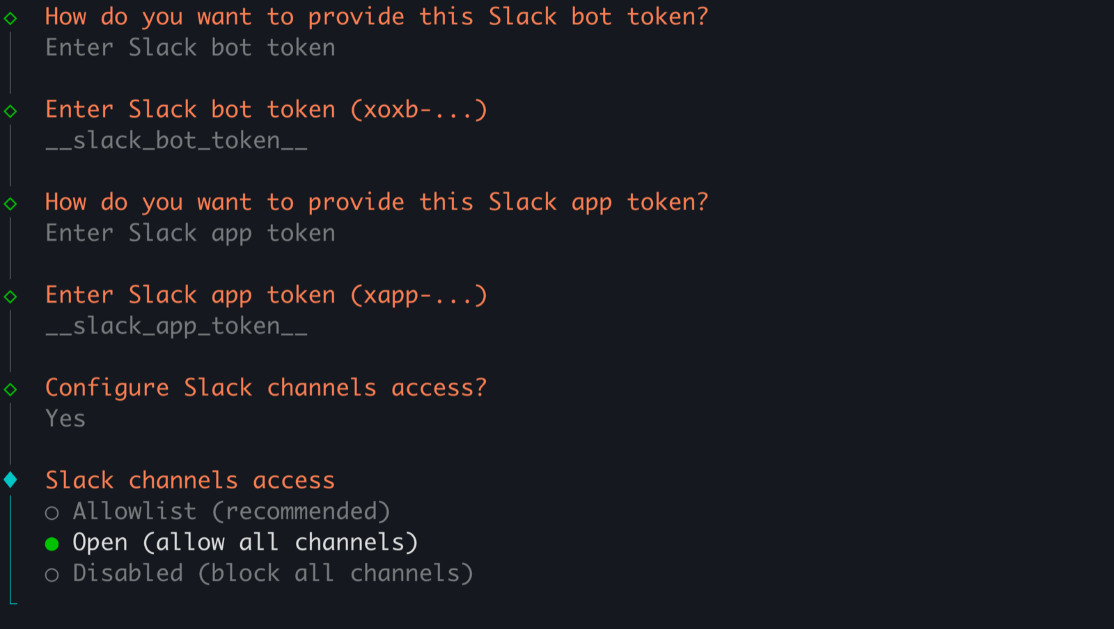 Slack channel access set to Open