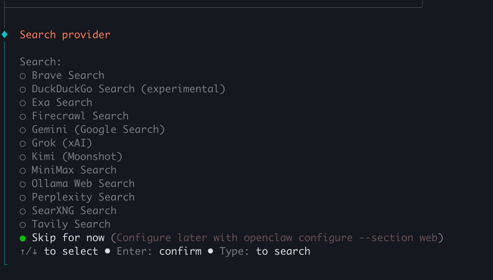 Search provider prompt with Skip selected