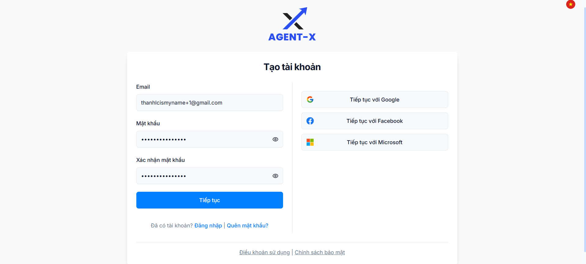 Trang đăng ký Zalo-X Assistant