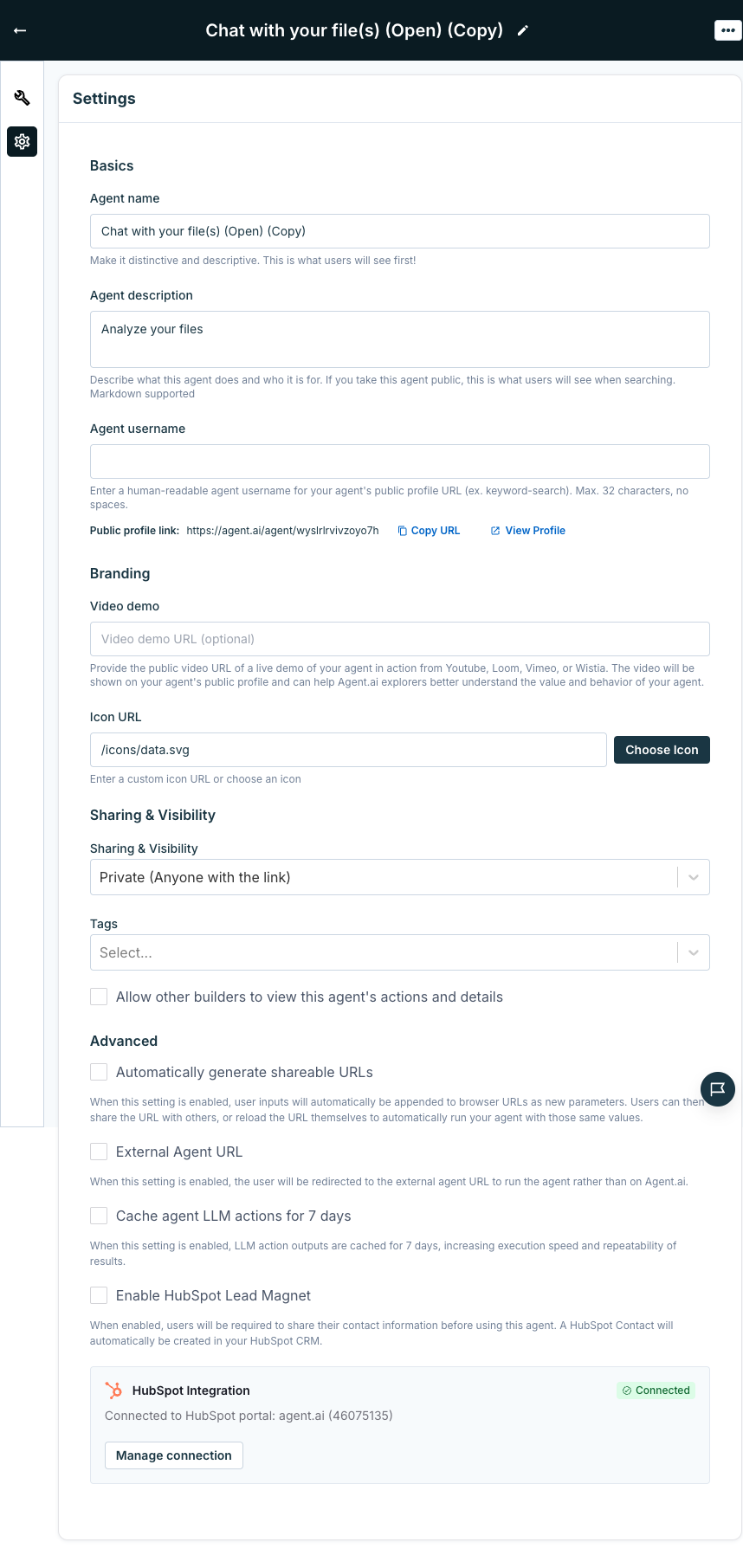 Builder Settings panel