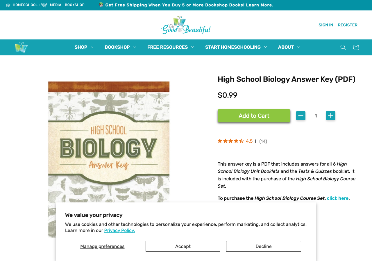 The product page in headless Chrome: High School Biology Answer Key (PDF), 99 cents, Add to Cart