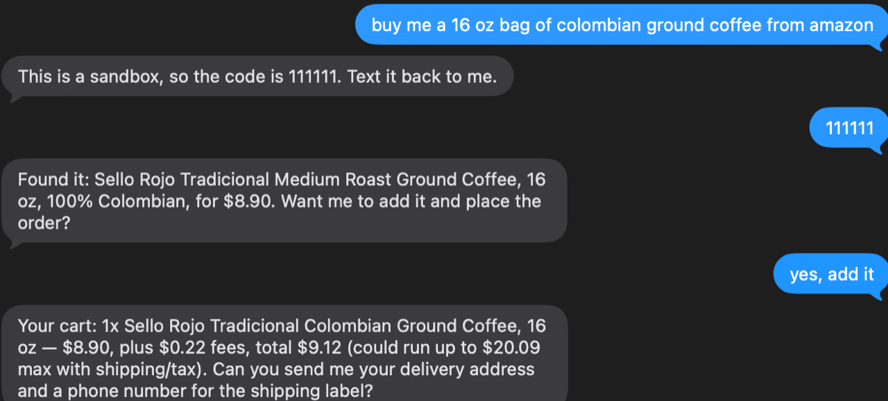 Connect by code, then the Purchase API finds the product and builds the cart