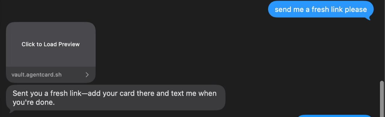 The link arrives as its own bubble, then the agent's sentence