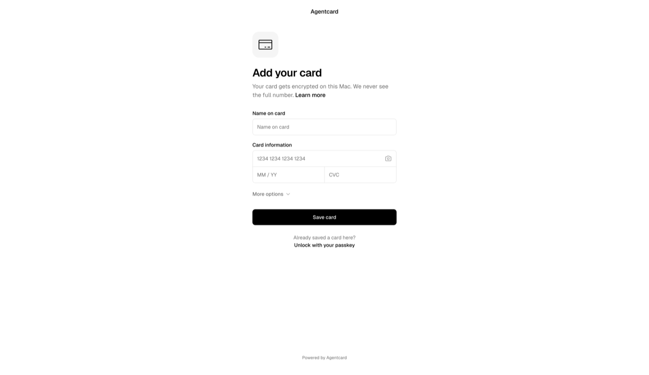 The Vault's add-a-card page: no sign-in, the card form is the first screen