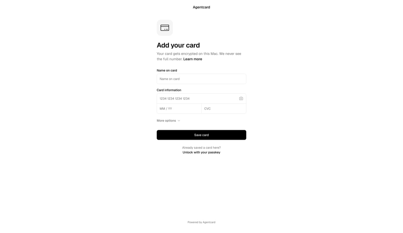 The Vault's add-a-card page: no sign-in, the card form is the first screen