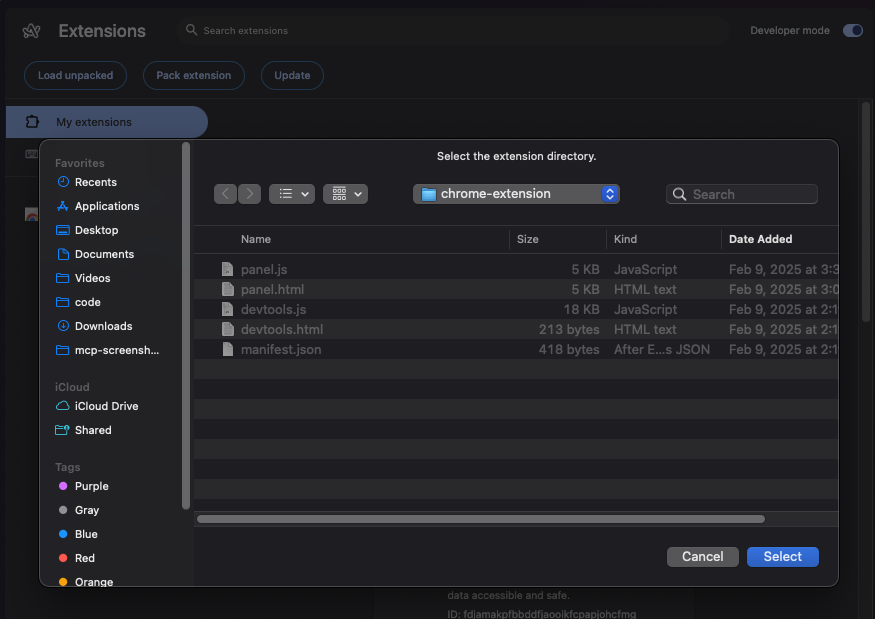 Select & Load Unpacked Chrome Extension