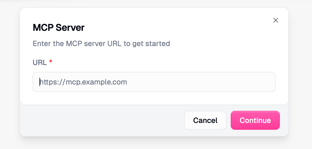 MCP Server URL entry dialog